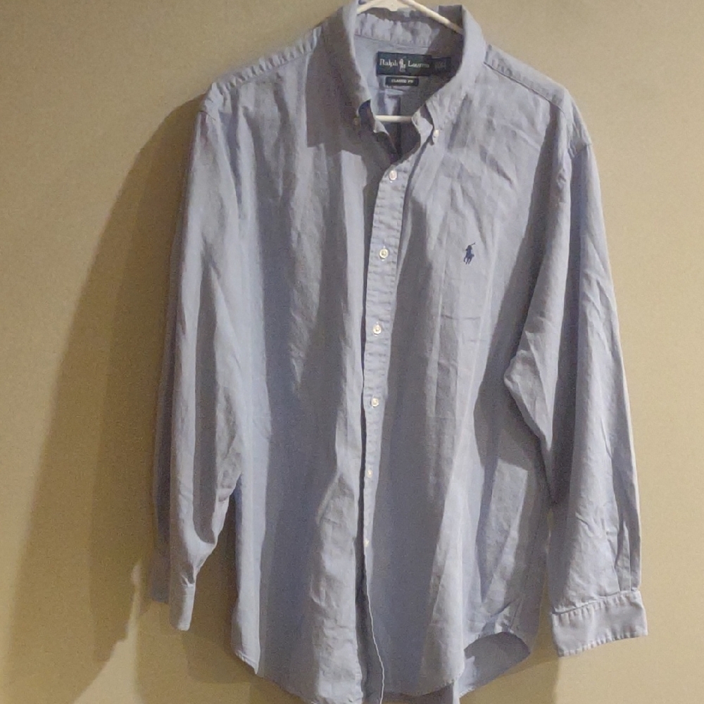Ralph Lauren Men's Classic Fit 17 32/33 Light Blue Casual Button-down Shirt